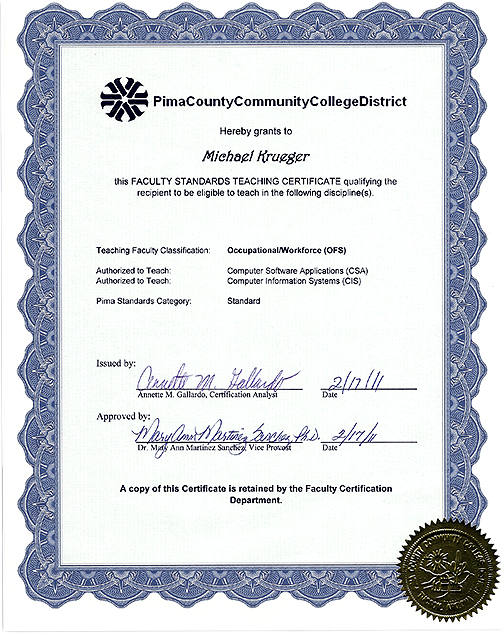 Michael Krueger Teaching Certification